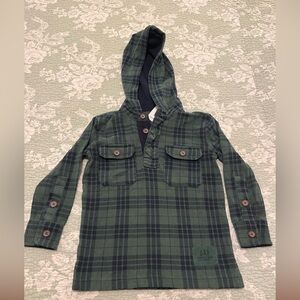GAP Kids Green Plaid Hooded Shirt